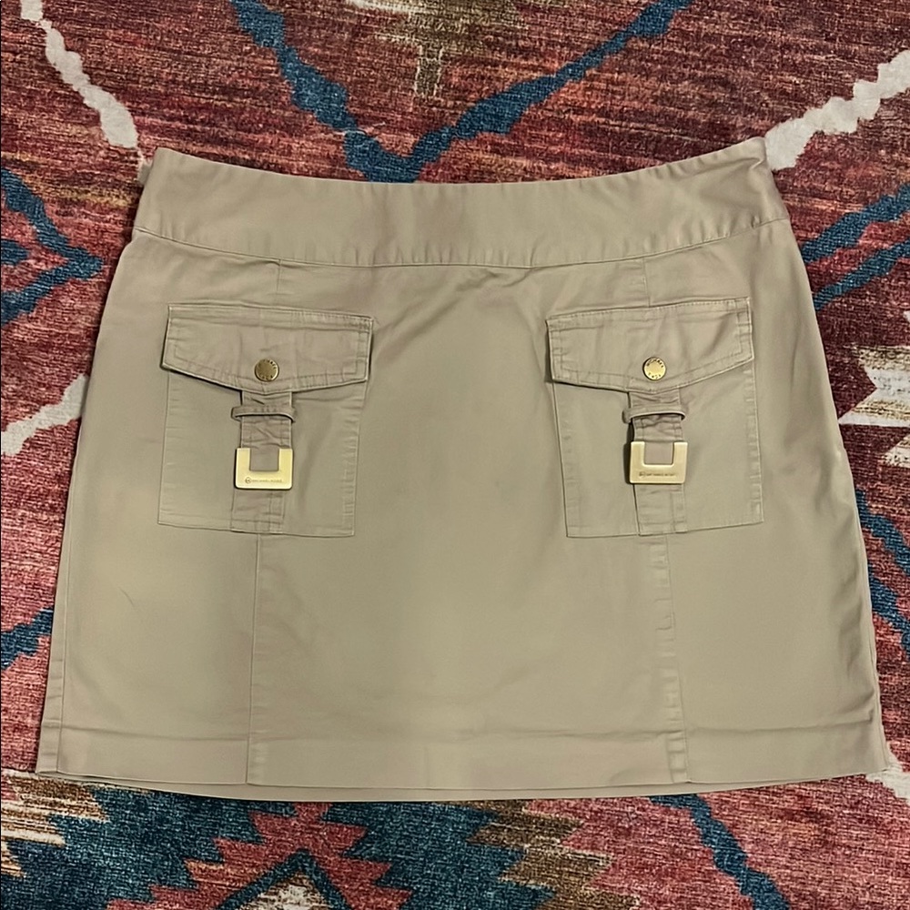 Stylish Tan Skirt with Buckle Accents